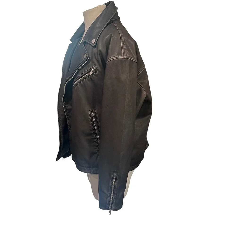 Abercrombie Fitch Black Vegan Leather Cropped Biker Moto Jacket Edgy Y2K XL